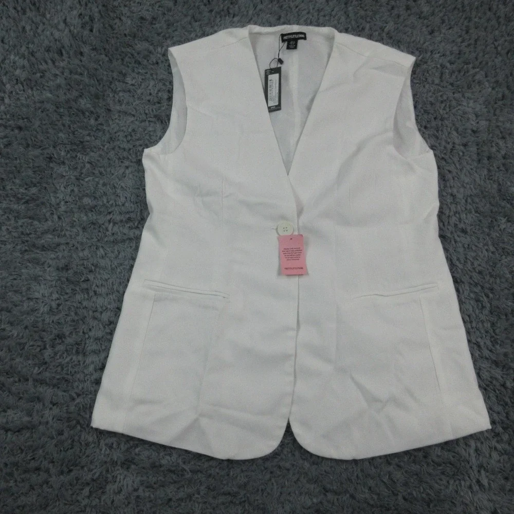 PrettyLittleThing Waistcoat Womens US 8 White Premium Tailored Longline Vest NWT - Picture 1 of 16